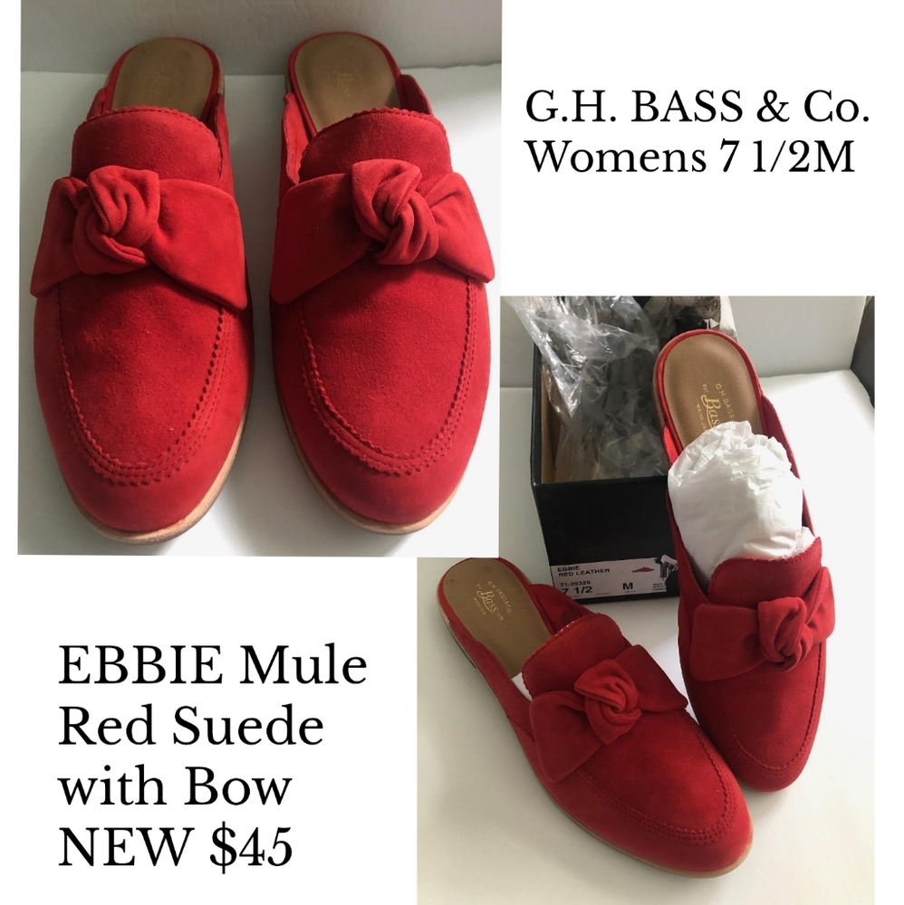G.H. BASS &Co. Womens 7.5 M EBBIE Mule Red Suede with Bow NEW $45